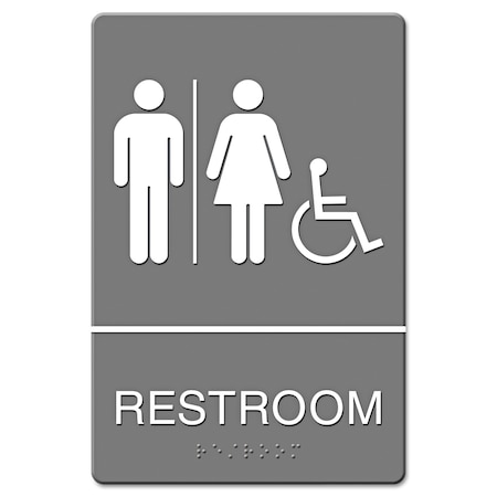 Headline Sign Restroom (Man/Woman/Wheelchair), Plastic, 9" x 6", Adhesive 4811